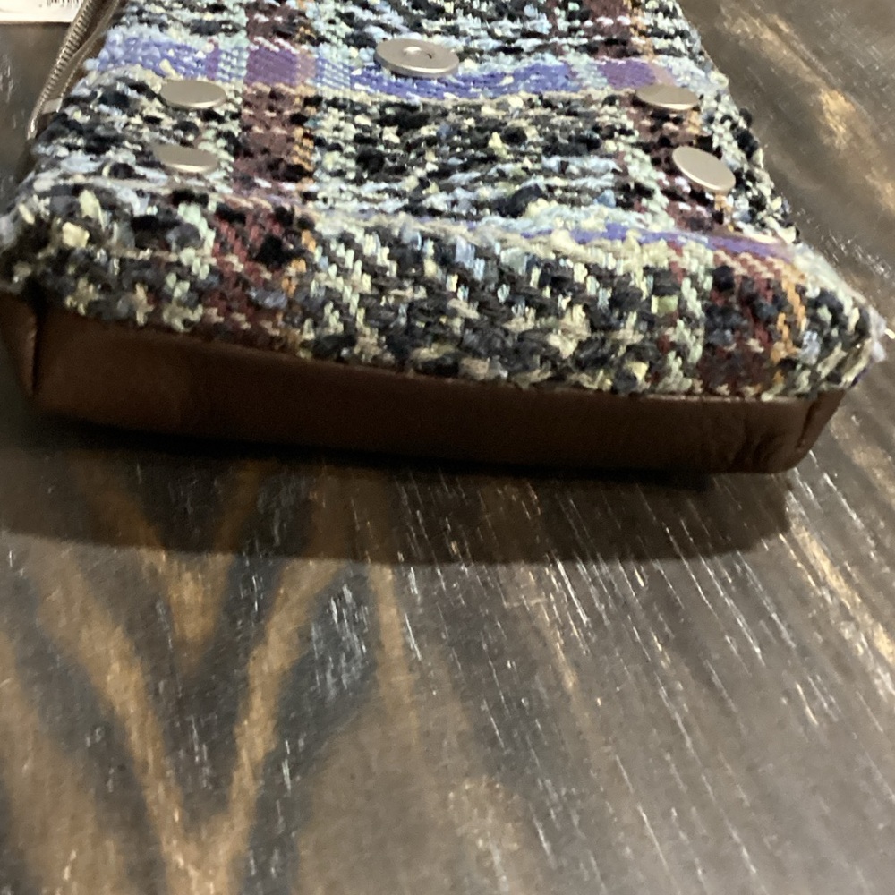 Hammitt Blue and Brown Tweed and Brown Leather VIP Mobile Crossbody Bag - Picture 10 of 12